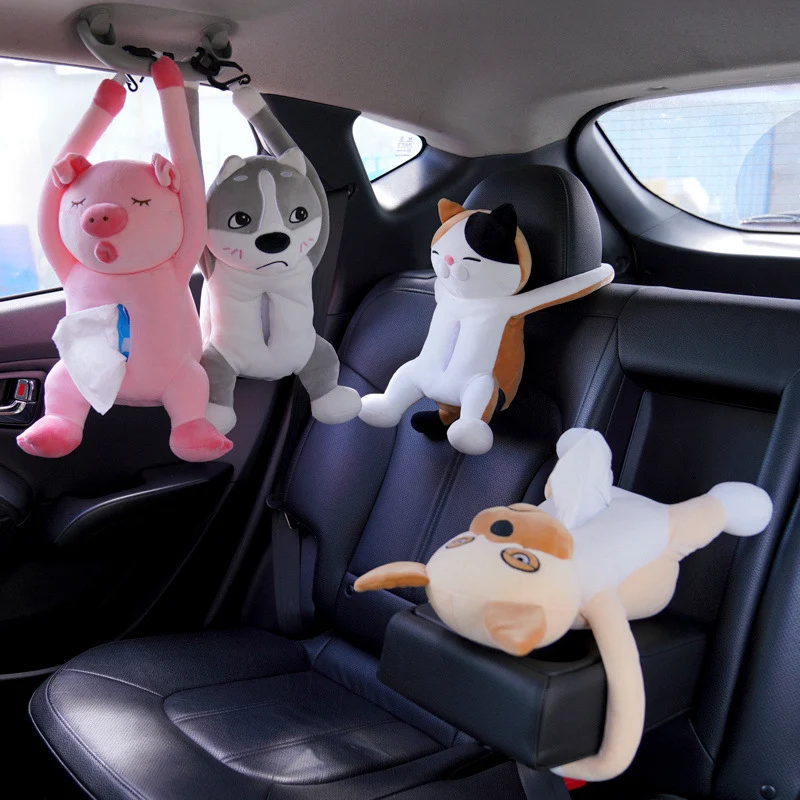 Capa de caixa de lenços de papel de pelúcia com boneco de animal de desenho animado para carro, pendurar, macia e adorável. — foto 3