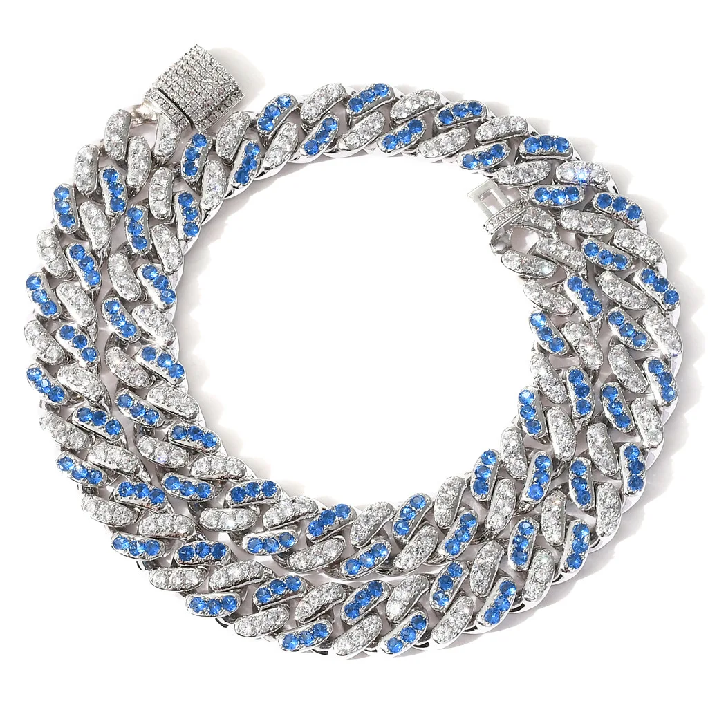 Corrente Cubana 12mm Aquamarine com Zircônias Brancas, Elegância e Sofisticação para um Visual Deslumbrante, Joia para Você. — foto 4
