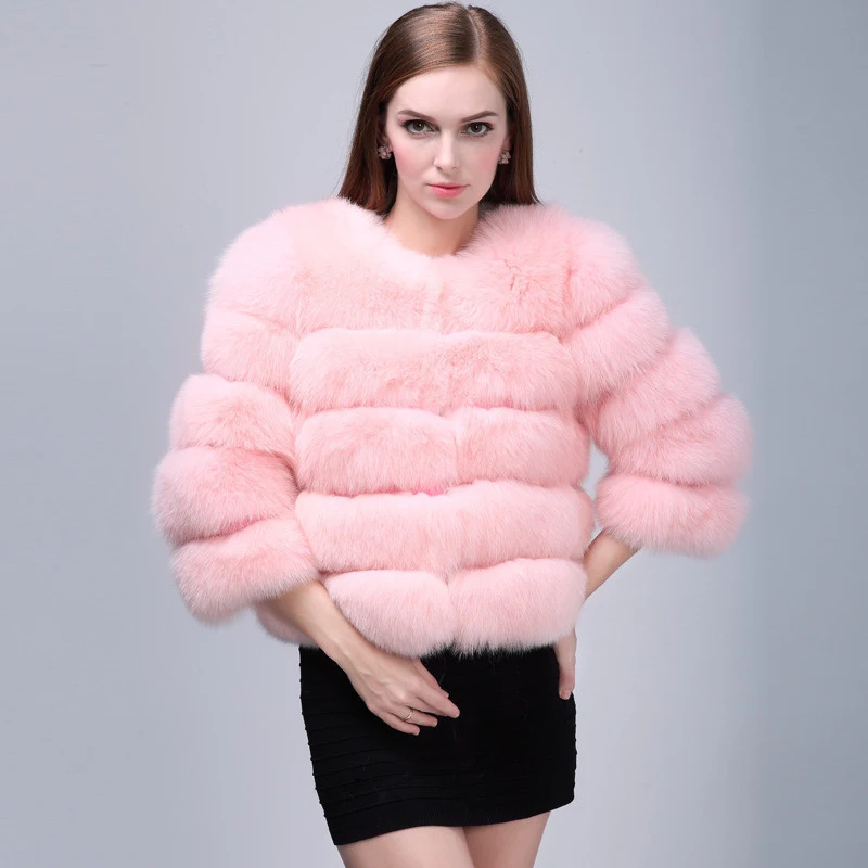Title 2, New Fur Coat Womens Fox Fur Cropped Slim Fit f...