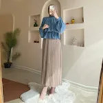 IQ216 Khaki Pleated Skirt Set