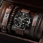 Reloj de cuarzo de lona con tres ojos falsos, calendario individual y brazalete. Set ideal para uso diario, elegante y funcional. — foto 5