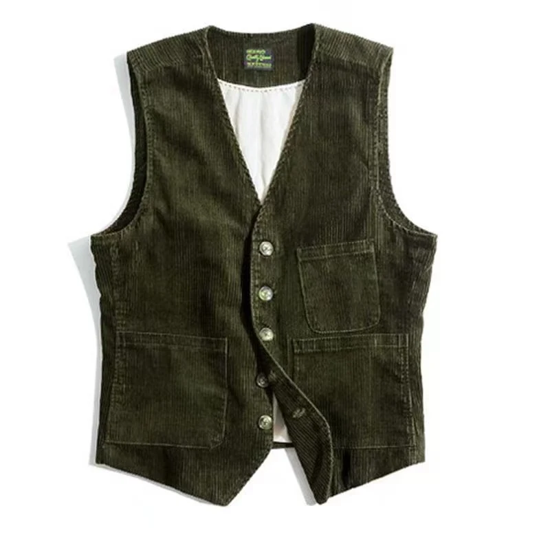 Colete retrô americano masculino Colete de veludo cotelê vintage, com ajuste confortável e estilo atemporal. Perfeito para sobreposições e um visual elegante casual. — foto 5