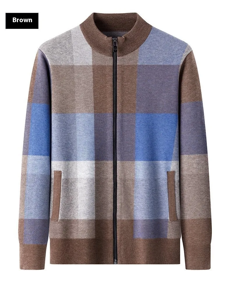 Title 14, Autumn Striped Color Matching Cardigan Mens Kn...