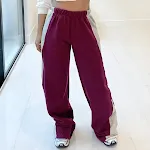 Calças de moletom folgadas femininas com contraste de cores, moda de rua, casuais, confortáveis e estilosas para um visual moderno e descontraído. — foto 16