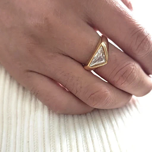 Title 2, Anel de Zircônia Triangular Aço Titânio Banhado...