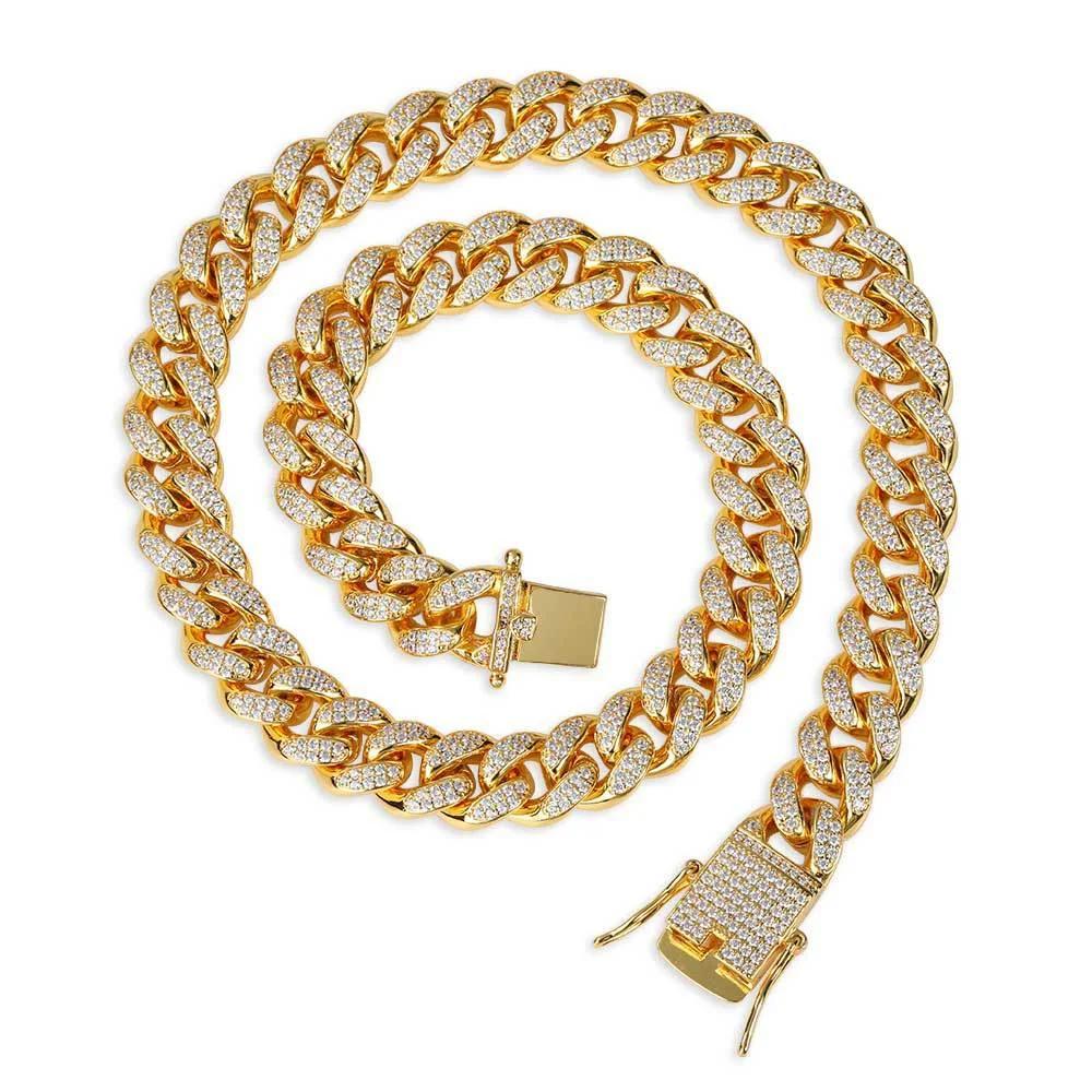 Corrente Cubana Hip Hop 12mm Diamantes Completa Banhada a Ouro Real. Brilhe com esta joia e eleve seu estilo com confiança — foto 5