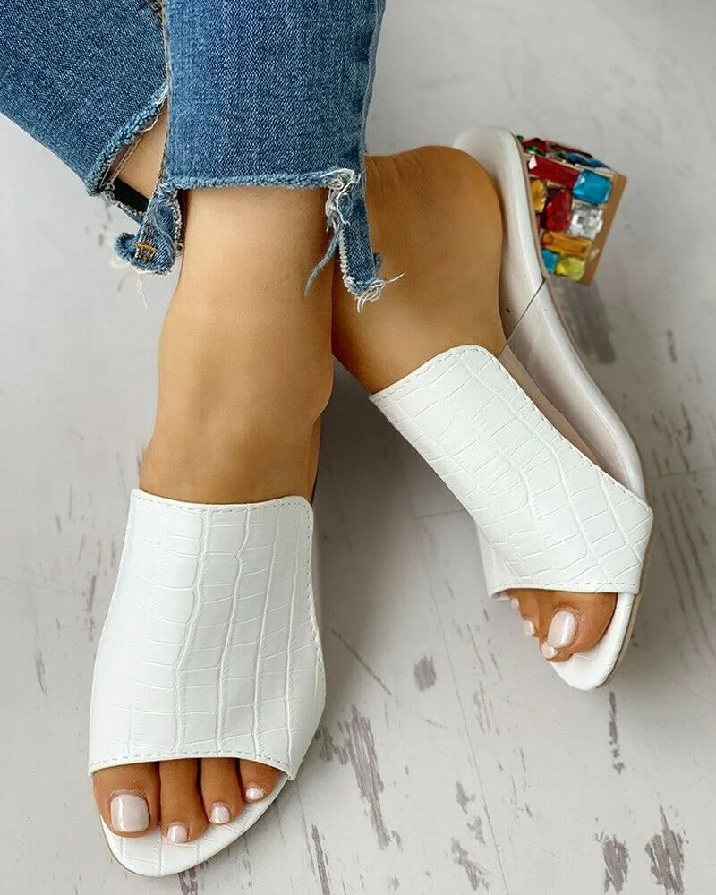 Women's fish mouth rhinestone fashion large size thick heel sandals, perfect for adding a stylish and comfortable touch — photo 5