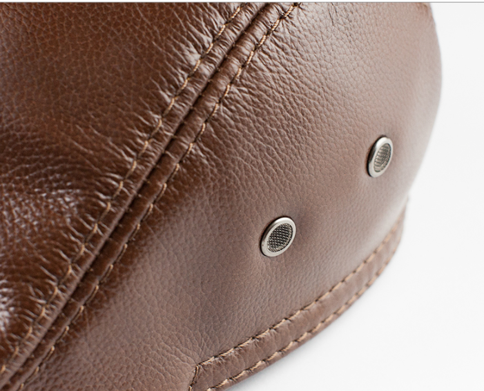 Title 13, Mens Top Layer Cowhide Leather Winter Hat Warm...