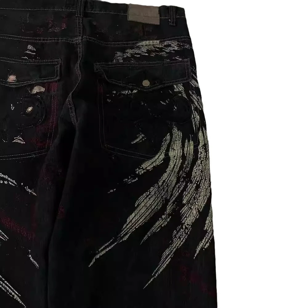 Hip Hop Embroidered Loose Jeans Men Comfortable Streetwear Pants Relaxed Fit Stylish and Trendy Design with Embroidered — photo 4