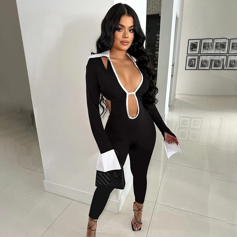 Title 17, Contrast Color Polo Collar Tight One-piece Casu...