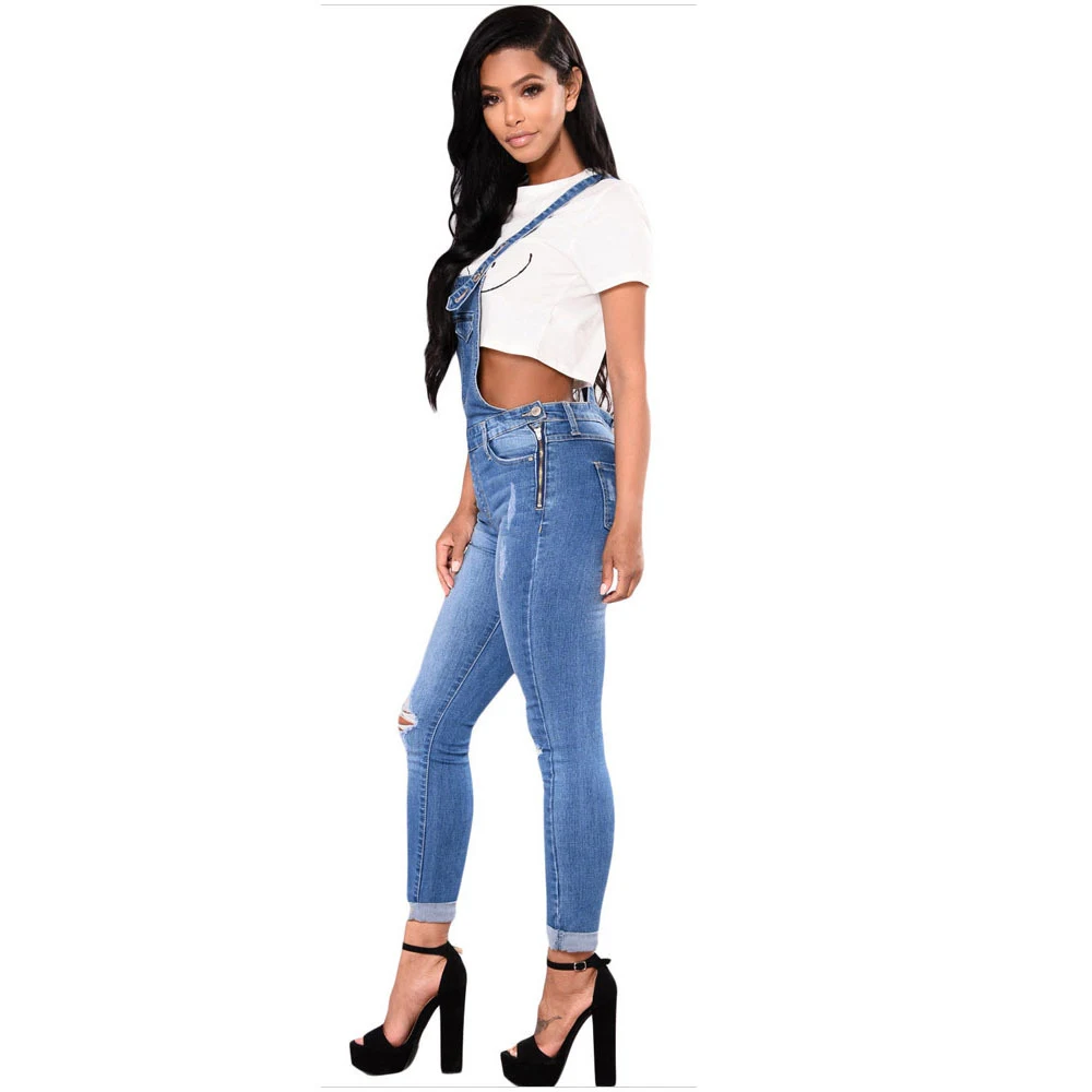 Title 6, Womens Ripped Denim Suspender Pencil Pants for...