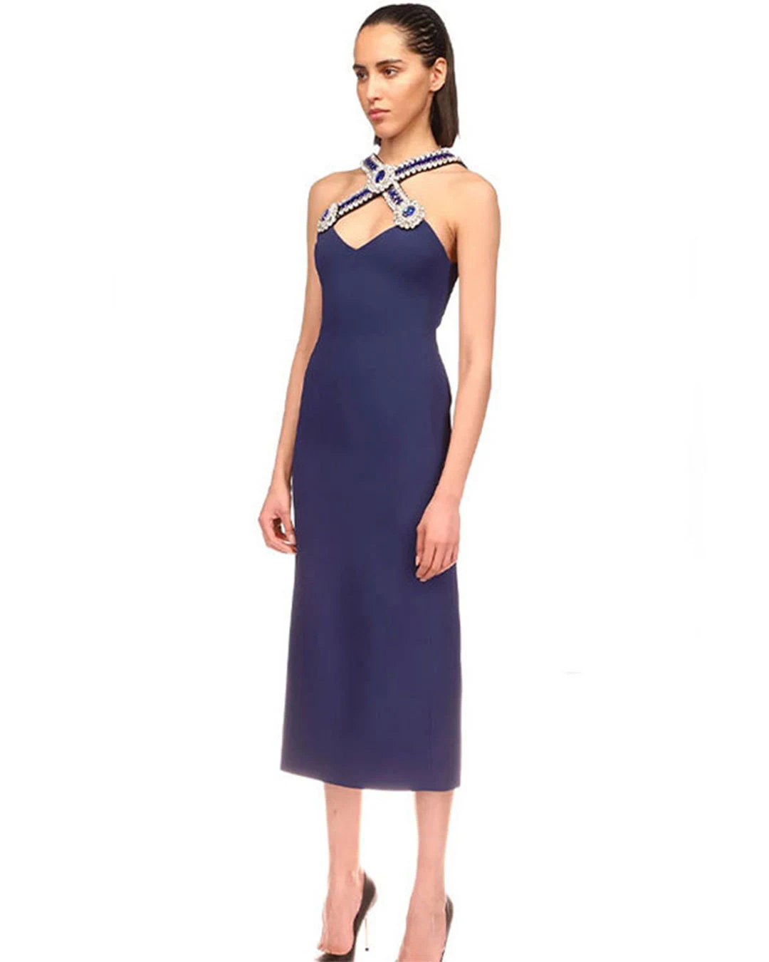 Title 6, New Diamond V Neck Split Sleeveless Sexy Dress