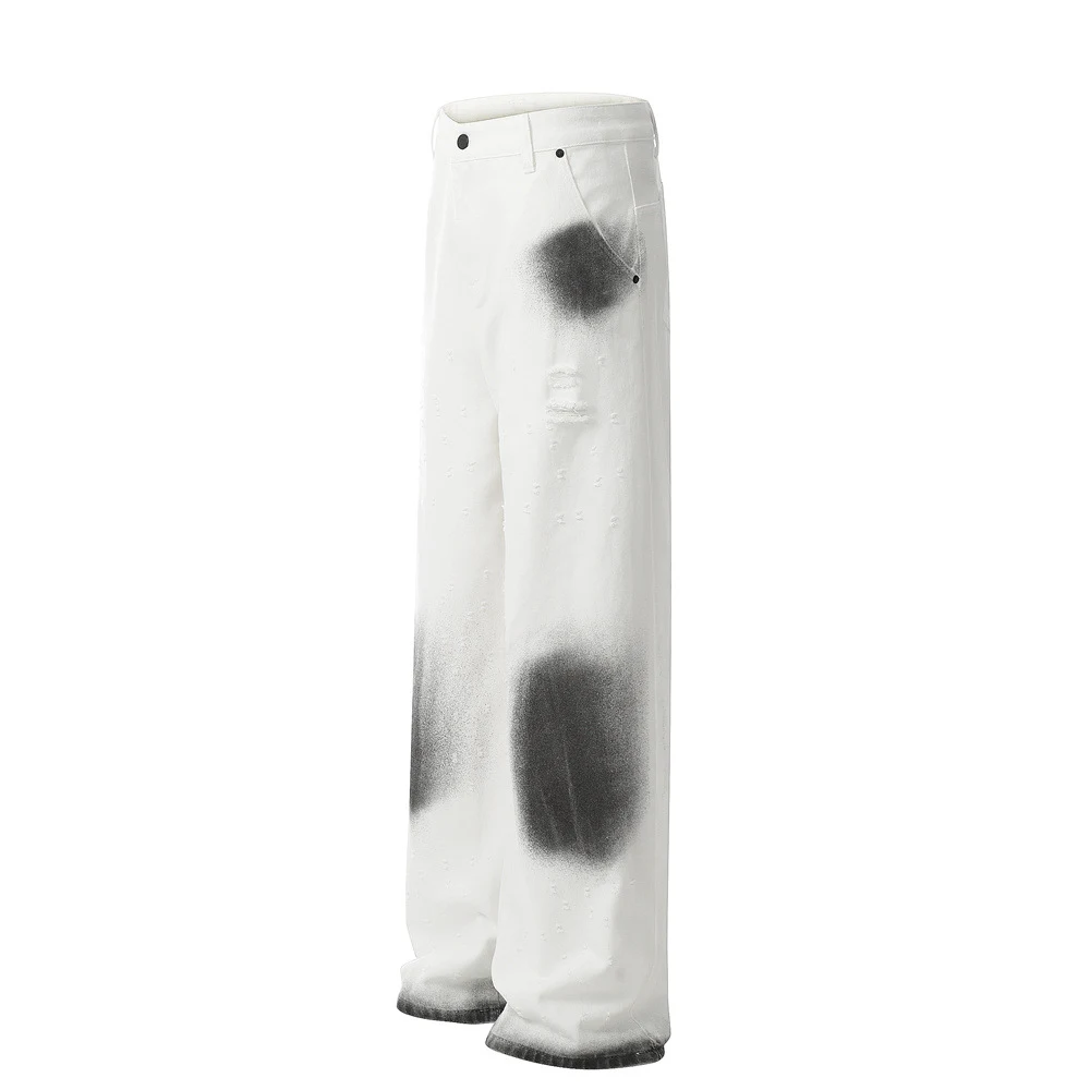 Title 10, Splash-ink Inkjet Denim Trousers For Men, featu...