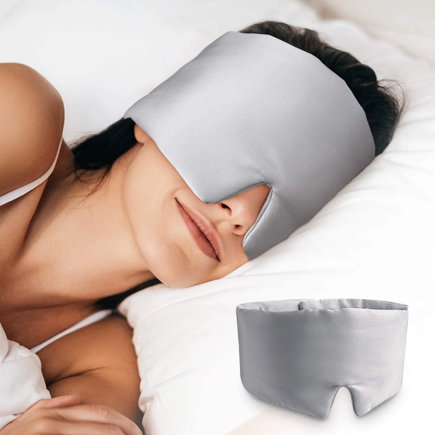 Long sleep eye mask made of artificial silk, shading, not tight on ears, all-inclusive design, cold and soft, for a rest — photo 9