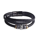 Pulseira masculina trançada de três camadas Aço titânio, couro e liga. Design elegante e durável, perfeita para um visual moderno e sofisticado. — foto 8