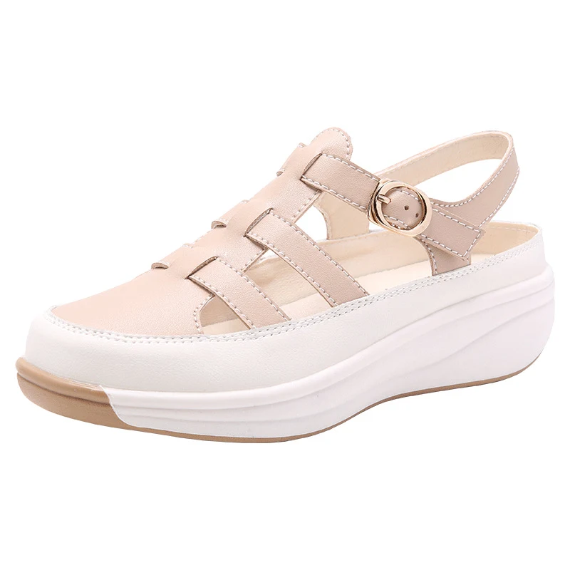 Chaussures Blanches Grande Taille à Bout Fermé et Rehausseur de Hauteur Sandales Fines Décontractées Mode — photo 1