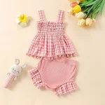 Baby Mädchen niedlicher karierter Sling-Rock-Shorts Zweiteiler. Perfekt für warme Tage, leicht und bequem, mit Spitze. — foto 20