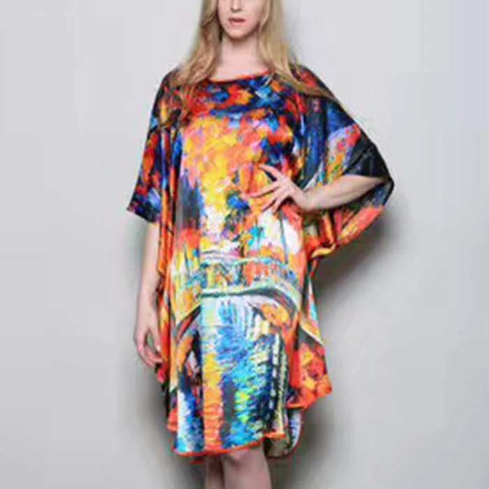 Title 18, Inkjet Bat Shirt Womens Silk Nightdress, new S...