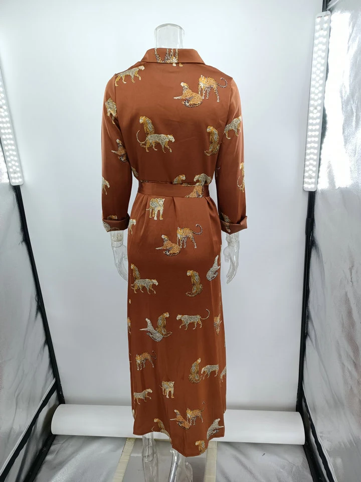 Printed Leopard V-neck Long Sleeve Big Hem Dress offers a stylish and comfortable look, perfect for any occasion. — photo 8