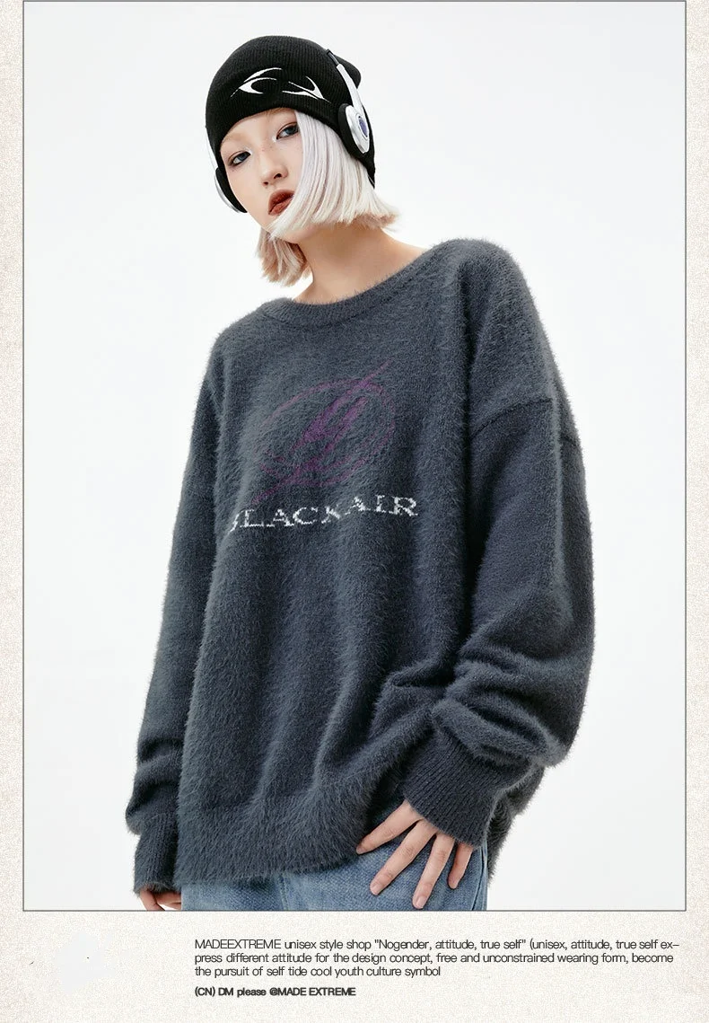 American Street Lightning Letter Jacquard Lazy Casual Wool Sweater, offering comfort and style for everyday wear with a — photo 4