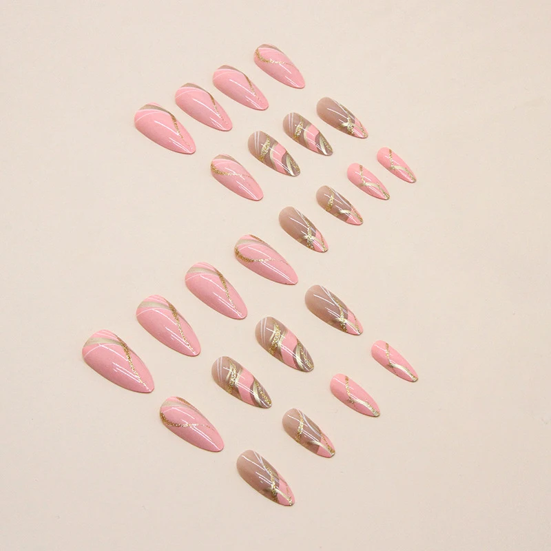 Unhas infantis amendoadas onduladas com glitter, para um brilho radiante. Aplicação fácil e design moderno, perfeitas para um visual divertido. — foto 5
