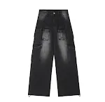 Street Design Workwear broek, wijde pijpen voor heren en dames, losse pasvorm, rechte snit, gewassen retro jeans, casual look. — foto 7