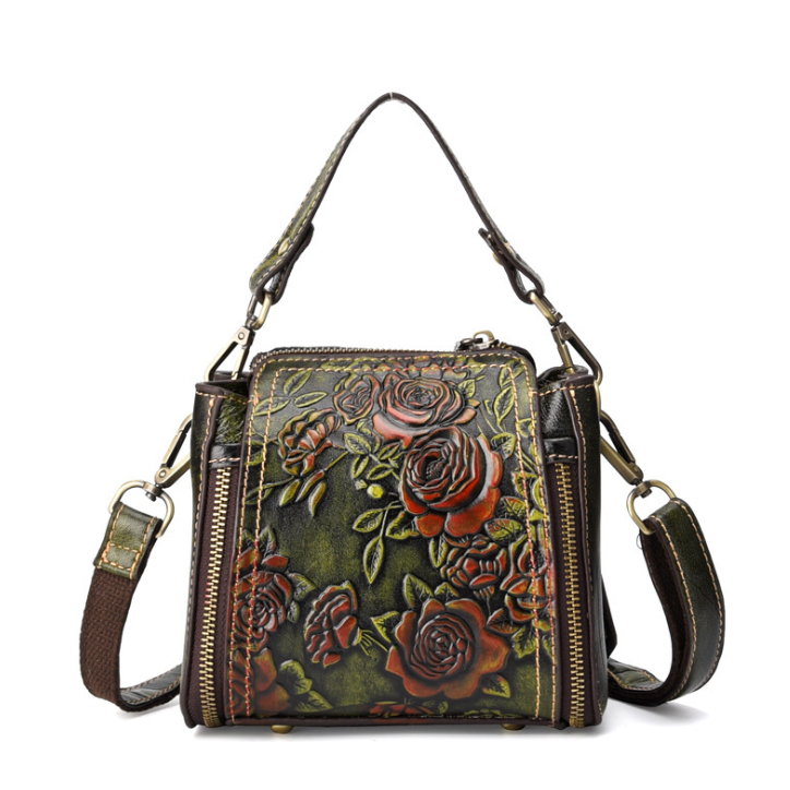 Retro leather female handbag hand embossed, top layer cowhide, fashion wild single shoulder diagonal bucket backpack, st — photo 4