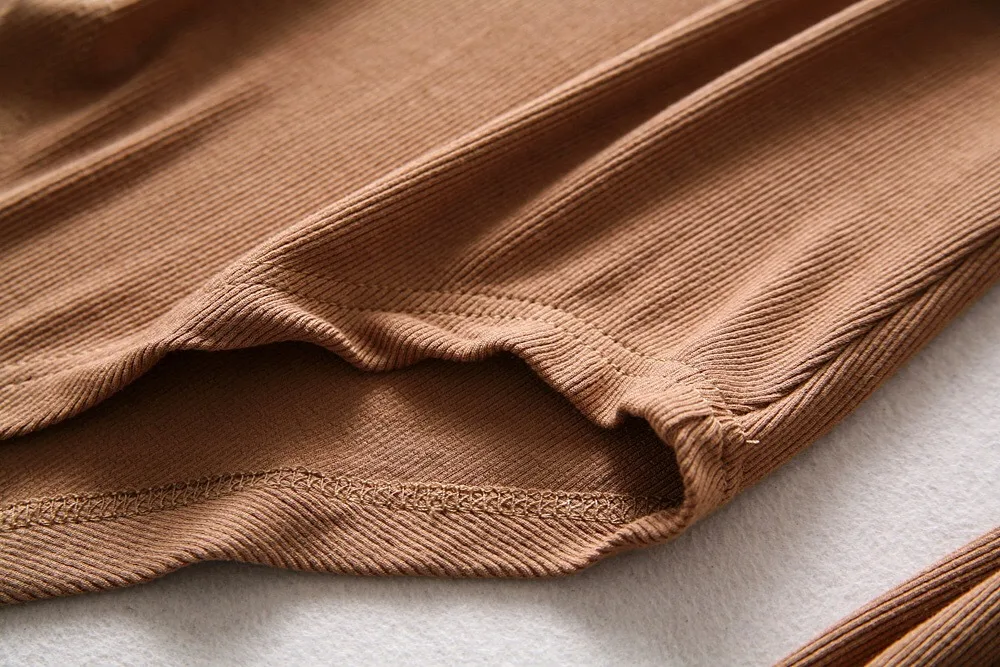 Title 15, Solid color stretch slim square neck long sleev...
