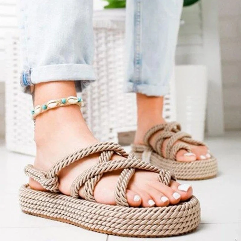 Sandálias Boho Femininas Plataforma de Corda de Cânhamo Conforto e Estilo para o Verão Perfeitas para um Look Casual e Descontraído em Qualquer Ocasião — foto 2