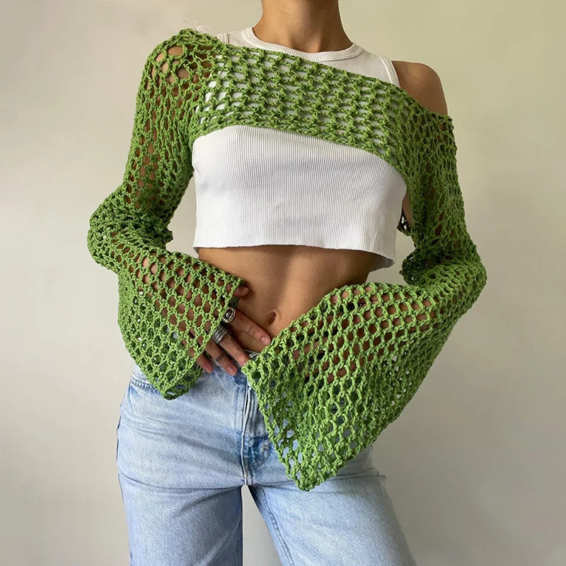 Title 6, Solid Color Round Neck Long Sleeve Knitted Blouse