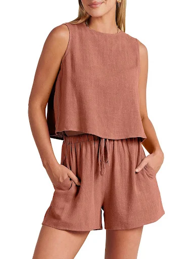 Title 7, Womens Casual Sleeveless Loose Cotton Linen Sh...