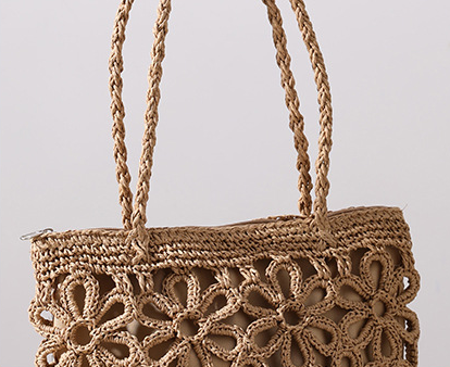 Title 7, Bolsa de palha com flores vazadas para mulheres...