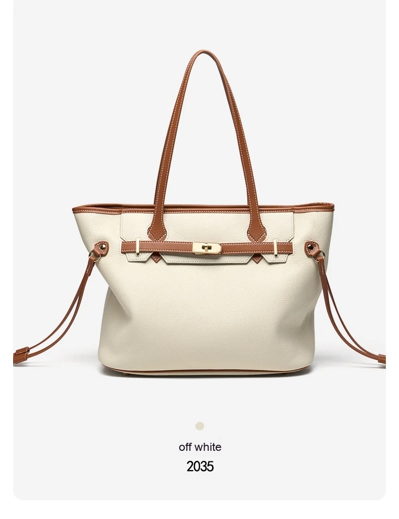 Bolsa feminina de couro genuíno de alta qualidade Textura simples Grande capacidade Ideal para uso diário e viagens — foto 10