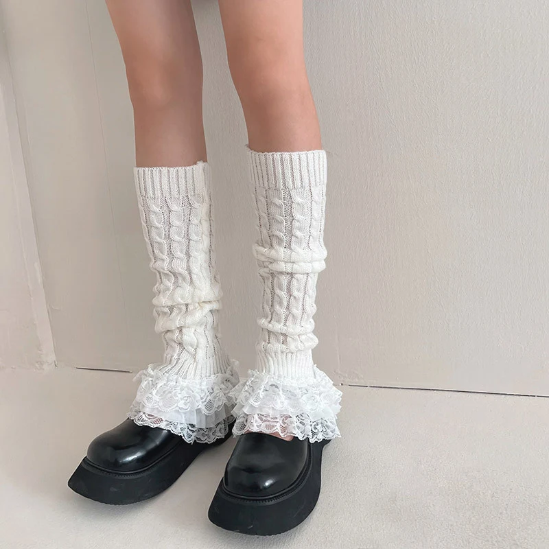 Women's Fashion Multi-layer Lace Twist Stripes Knitted Leg Warmers — photo 5