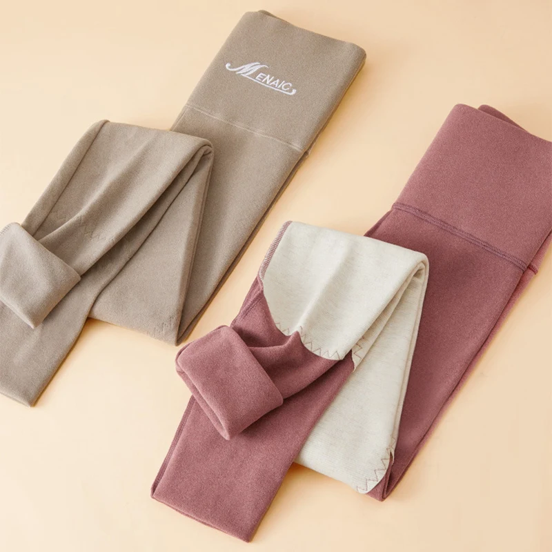 Winter High Waist Knee-pad Leggings Fashion Warm Double-sided Frosted Pants Solid Slim Trousers Women Clothing — photo 5