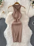 Cross Kinked Slimming Knitted Halter Dress — photo 4