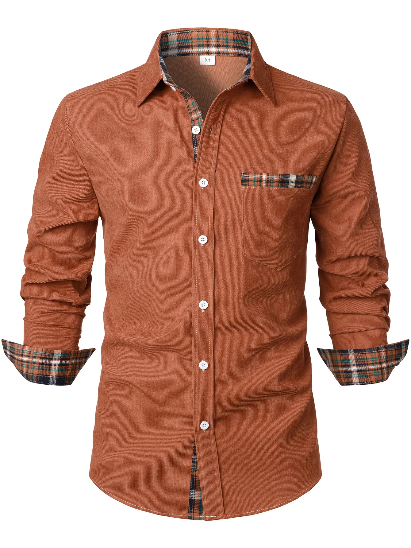 Title 28, Camisa masculina de veludo cotelê xadrez vermel...