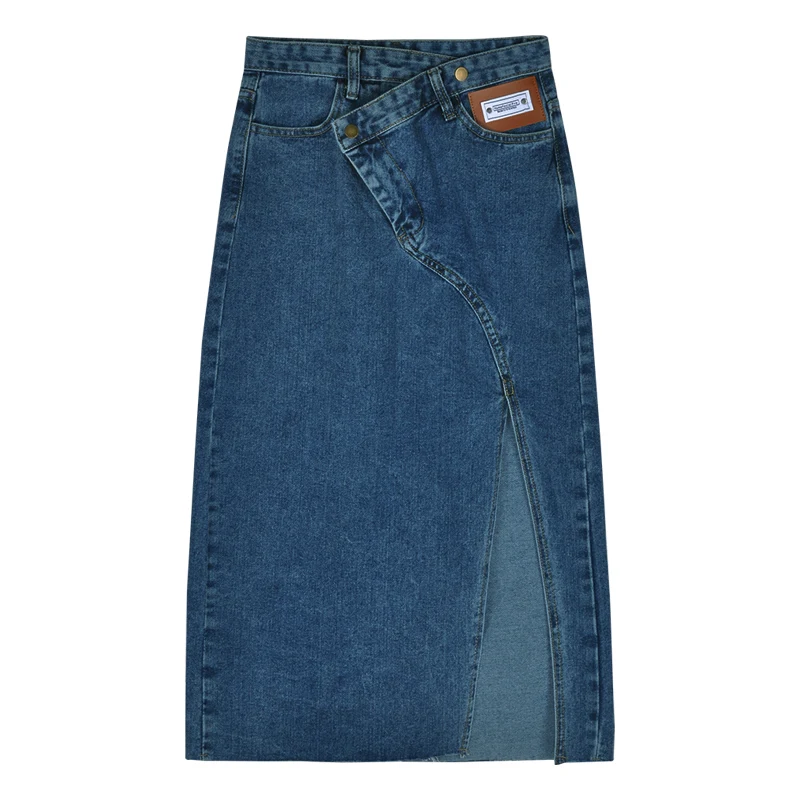 Title 1, Kadın yazlık düzensiz yırtmaçlı denim etek, rah...