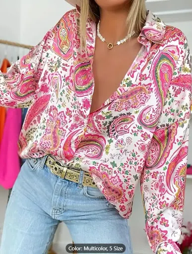 Title 3, Spring New Womens Retro Casual Printed Shirt T...