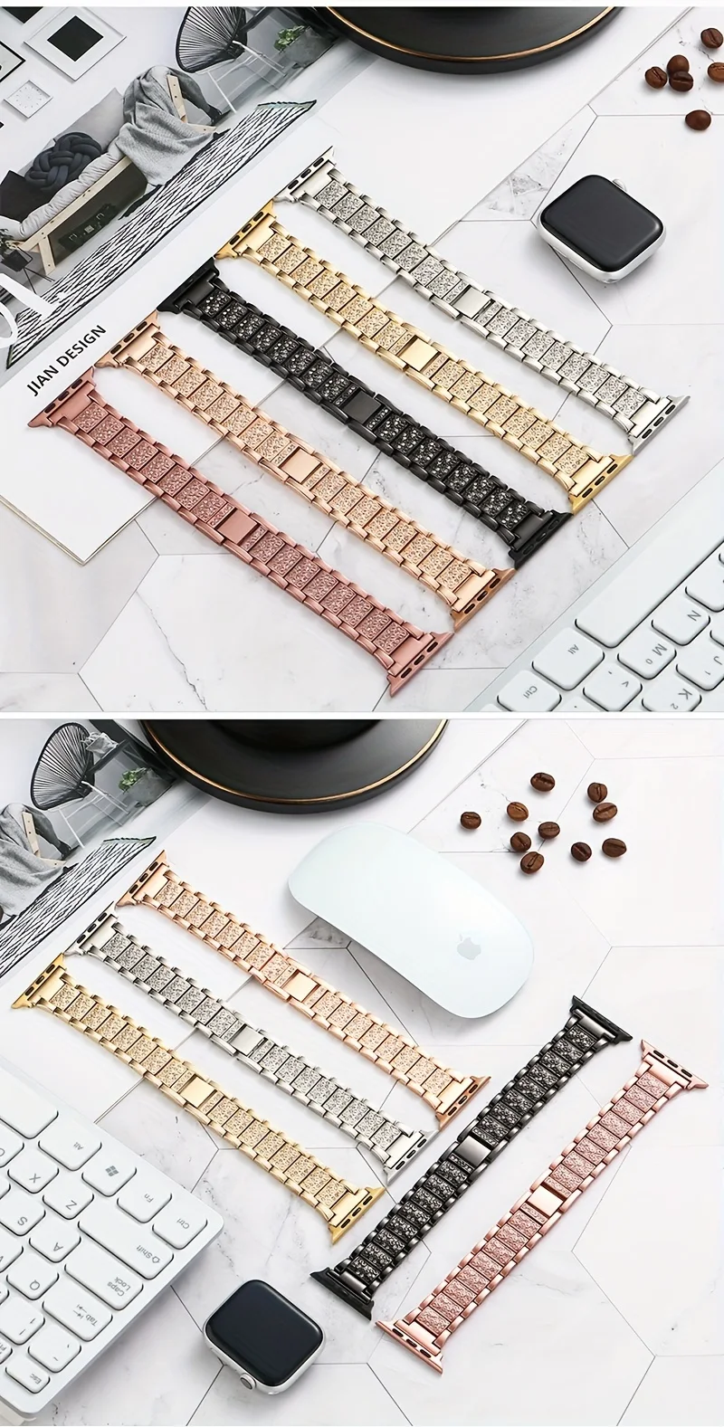 Title 10, Metal Diamond-encrusted Watch Band for luxuriou...