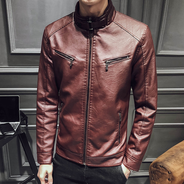 Casual Mock Neck Leather Jacket for Men. Comfortable, stylish, and versatile. The perfect jacket for a modern look in an — photo 4