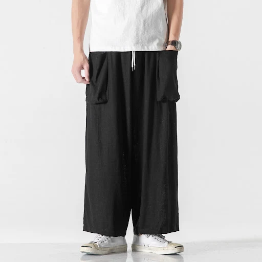 Title 9, Linen Wide-leg Pants Chinese Style Casual Pants...
