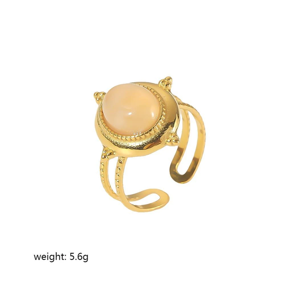 Anel aberto de turquesa com pedra natural em aço inoxidável dourado 18K, moda retrô feminina, acessório elegante. — foto 2