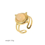 Anel aberto de turquesa com pedra natural em aço inoxidável dourado 18K, moda retrô feminina, acessório elegante. — foto 2