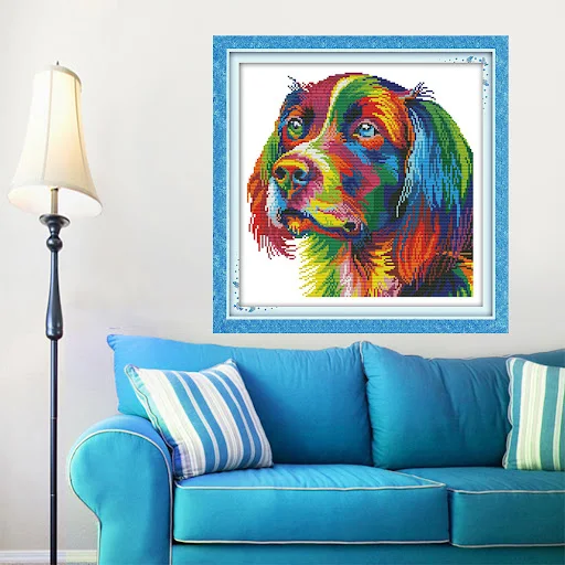 Title 1, Cross stitch rainbow dog colorful domestic dog ...