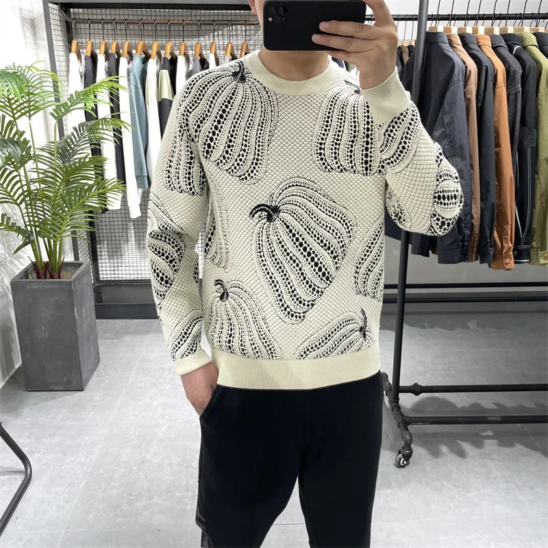Title 6, Winter New Pumpkin Jacquard Slim-fitting Sweate...