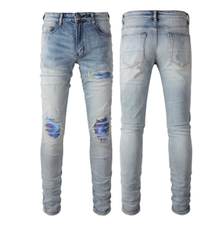 High Street light blue broken hole colorful gradient pants. Elevate your casual style with these vibrant and comfortable — photo 4