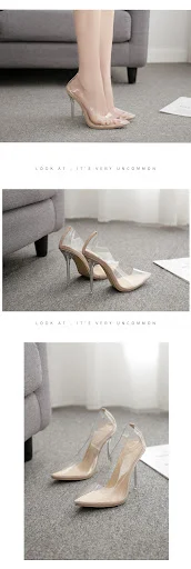 Title 7, Transparente High Heels mit Kristallabsatz, kre...