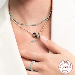 Colar S925 prata esterlina turquesa com diamantes embutidos, design curvo minimalista e quatro garras para um visual elegante. — foto 8