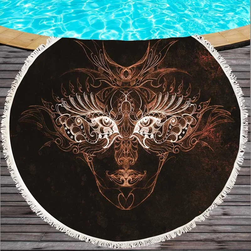 Title 1, Round beach towel with colorful feathers and ta...